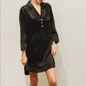 22 momme silk long sleeve black pajama shirt